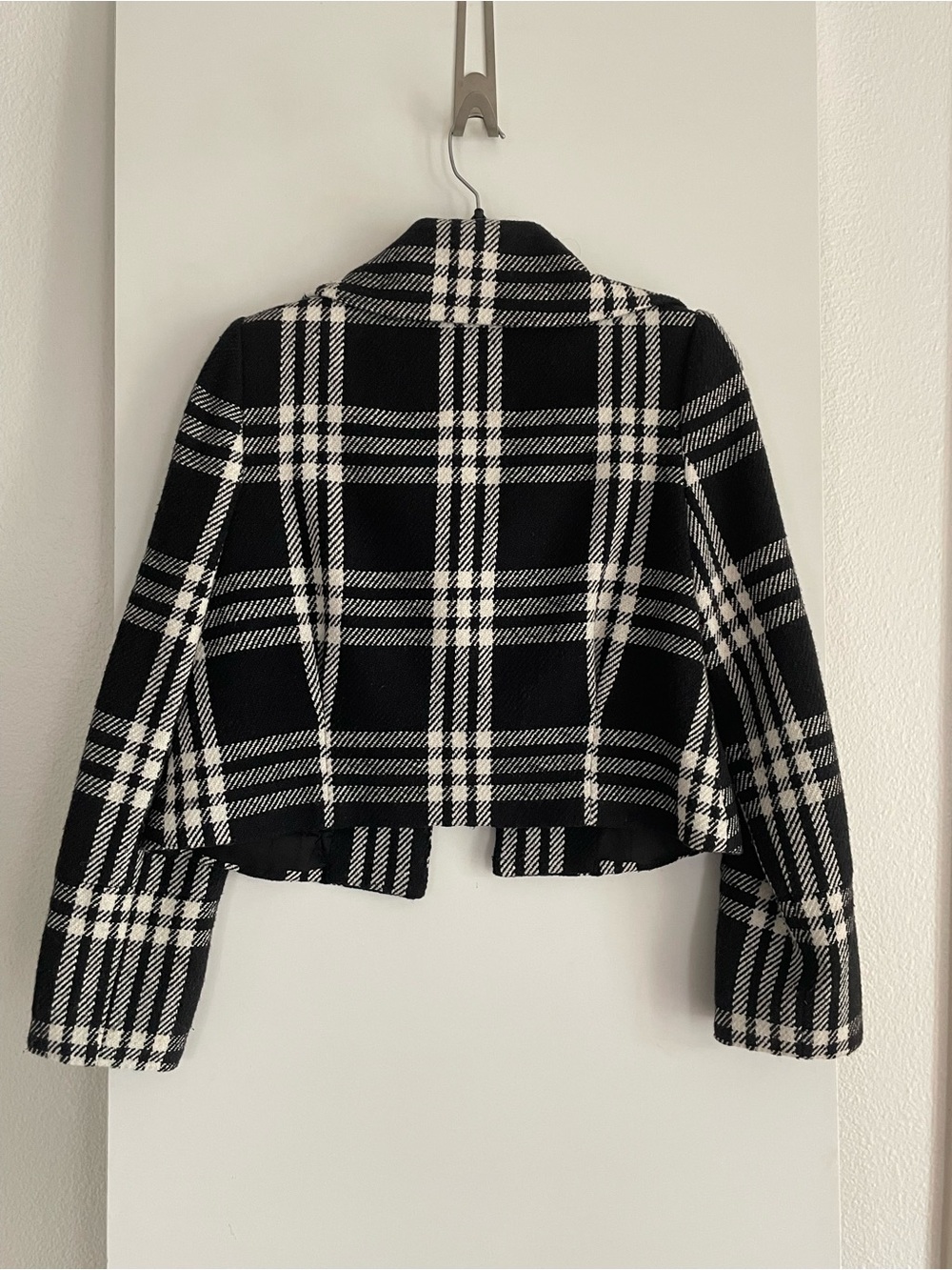 Grace Elements Wool Cropped Blazer Jacket Lined Black Ivory White Plaid - Picture 2 of 7